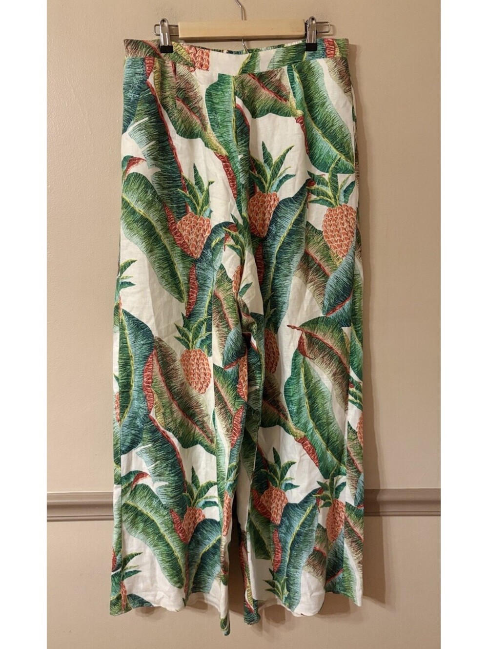 Farm Rio Anthropologie Forest Palm Breezy Wide Leg Linen Pants Size XL